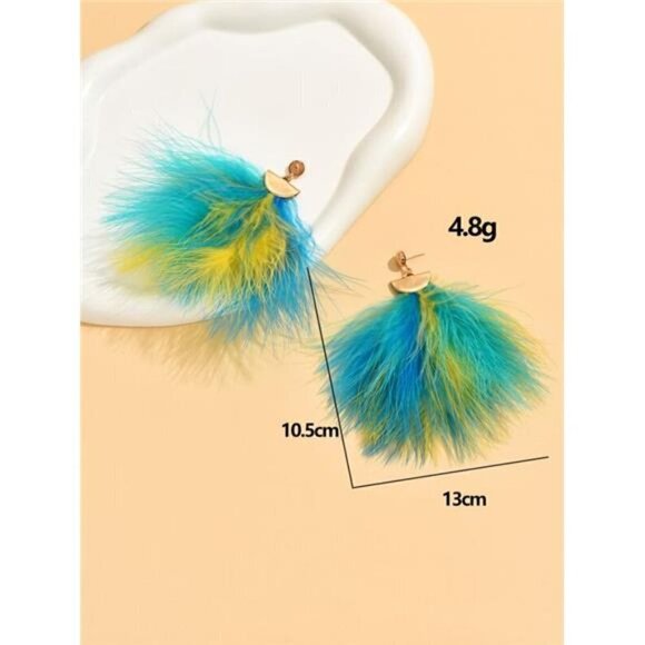 Tickled In Blue and Yellow Women’s Feather Drop Earrings - Picture 4 of 9
